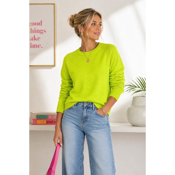 French Connection Sweaters - NWT French Connection Lime Punch Raglan Crew Neck Sweater L Soft Knit Neon Bold
